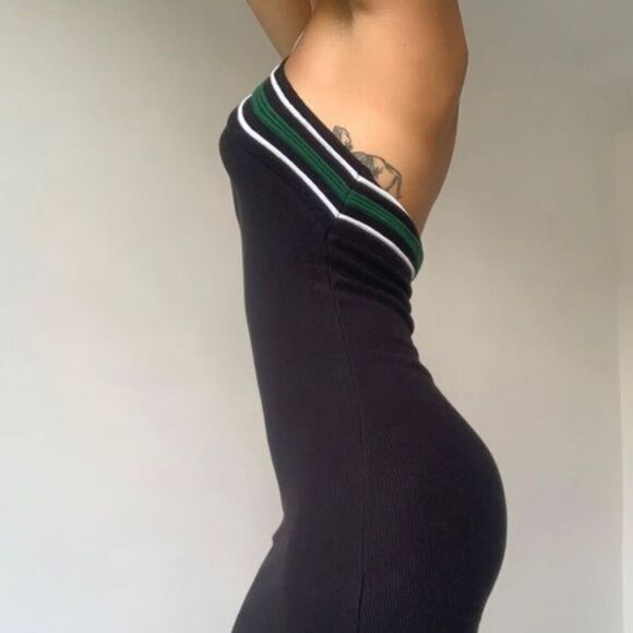 Topshop Black, Green & White Ribbed Halter Mini Dress - Picture 3 of 9